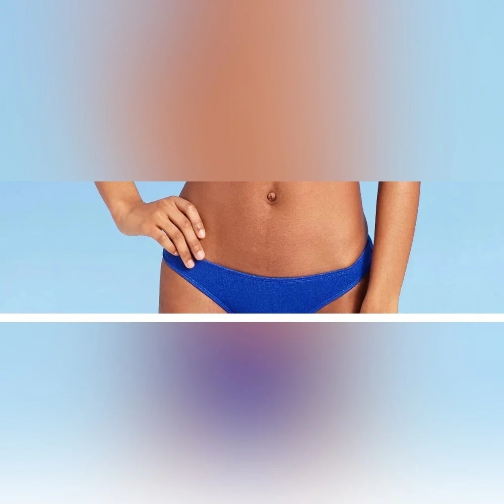 Xhilaration Juniors' Metallic Bralette Bikini Top And Bottom Set Blue Size Small